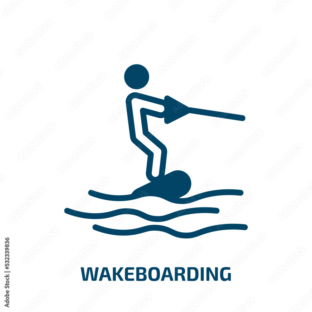 wakeboarding icon from sport collection. Filled wakeboarding, extreme, active glyph icons isolated on white background. Black vector wakeboarding sign, symbol for web design and mobile apps