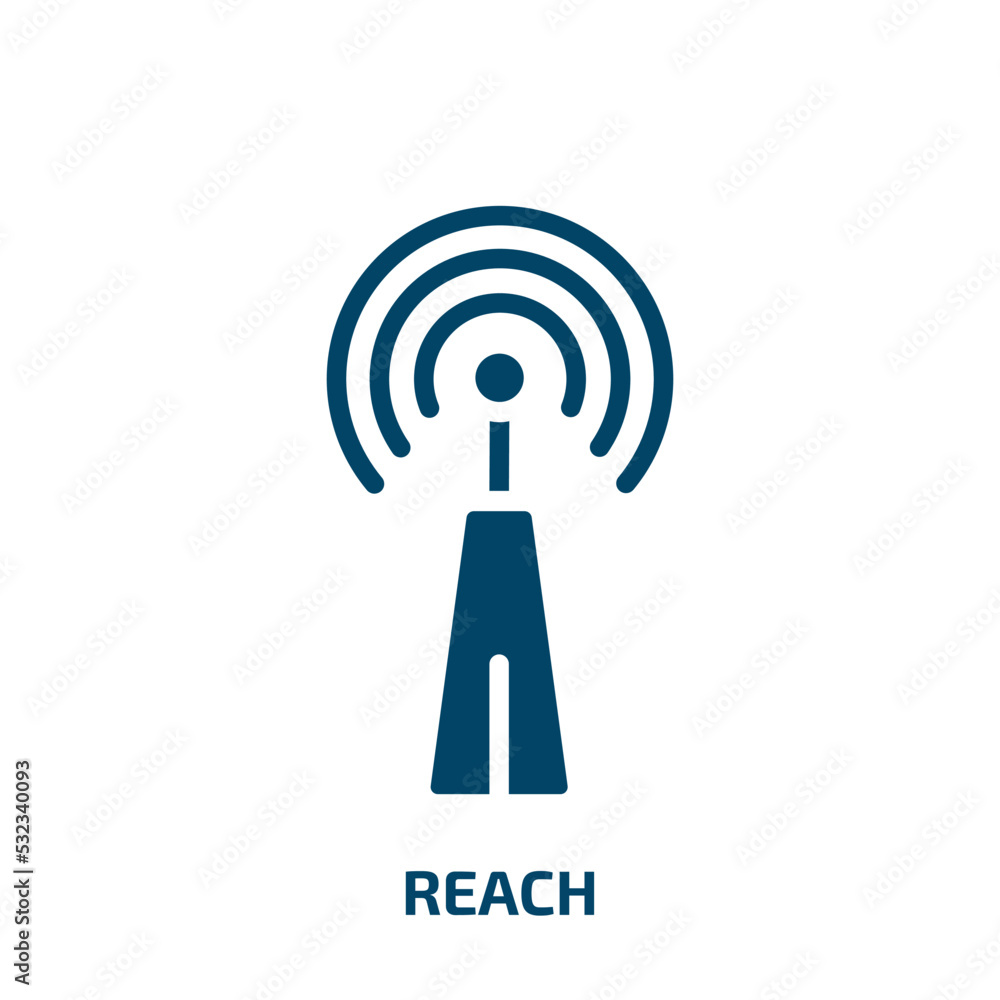 reach icon from technology collection. Filled reach, person, business glyph icons isolated on white background. Black vector reach sign, symbol for web design and mobile apps reach icon from technology collection. Filled reach, person, business glyph icons isolated on white background. Black vector reach sign, symbol for web design and mobile apps