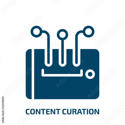 content curation icon from technology collection. Filled content curation, play, note glyph icons isolated on white background. Black vector content curation sign, symbol for web design and mobile
