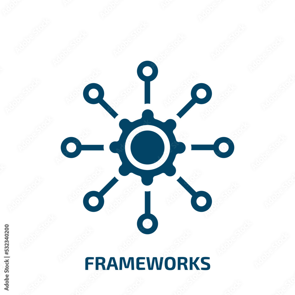 frameworks icon from technology collection. Filled frameworks, framework, template glyph icons isolated on white background. Black vector frameworks sign, symbol for web design and mobile apps frameworks icon from technology collection. Filled frameworks, framework, template glyph icons isolated on white background. Black vector frameworks sign, symbol for web design and mobile apps
