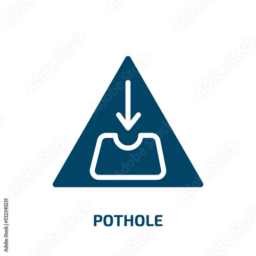 pothole icon from traffic signs collection. Filled pothole, danger, road glyph icons isolated on white background. Black vector pothole sign, symbol for web design and mobile apps