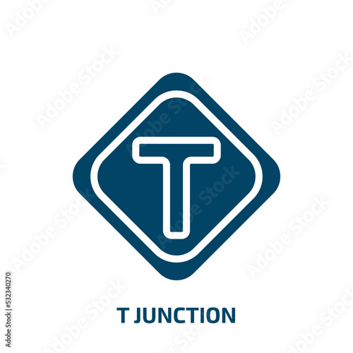 t junction icon from traffic signs collection. Filled t junction, road, travel glyph icons isolated on white background. Black vector t junction sign, symbol for web design and mobile apps