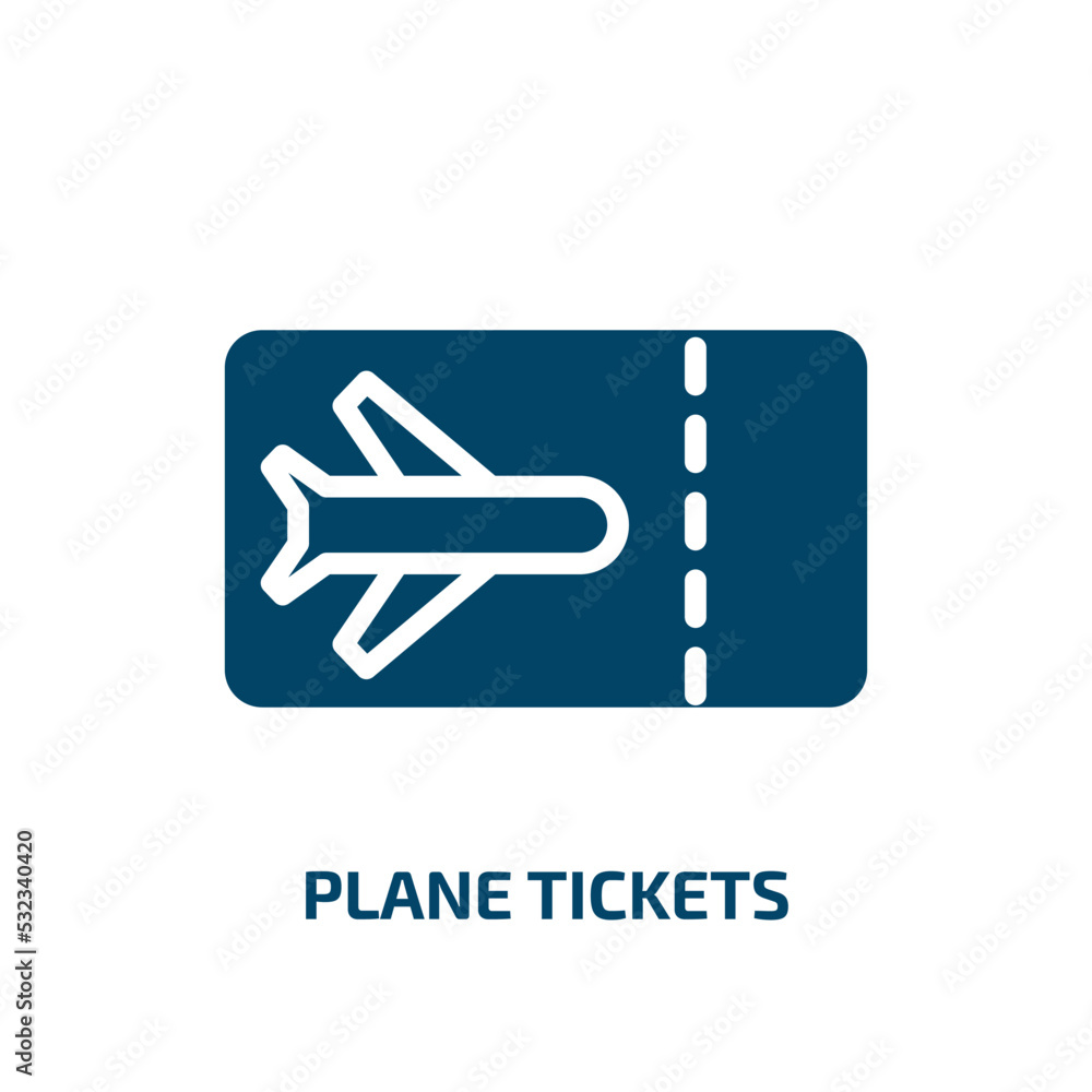 plane tickets icon from transport collection. Filled plane tickets, plane, flight glyph icons isolated on white background. Black vector plane tickets sign, symbol for web design and mobile apps
