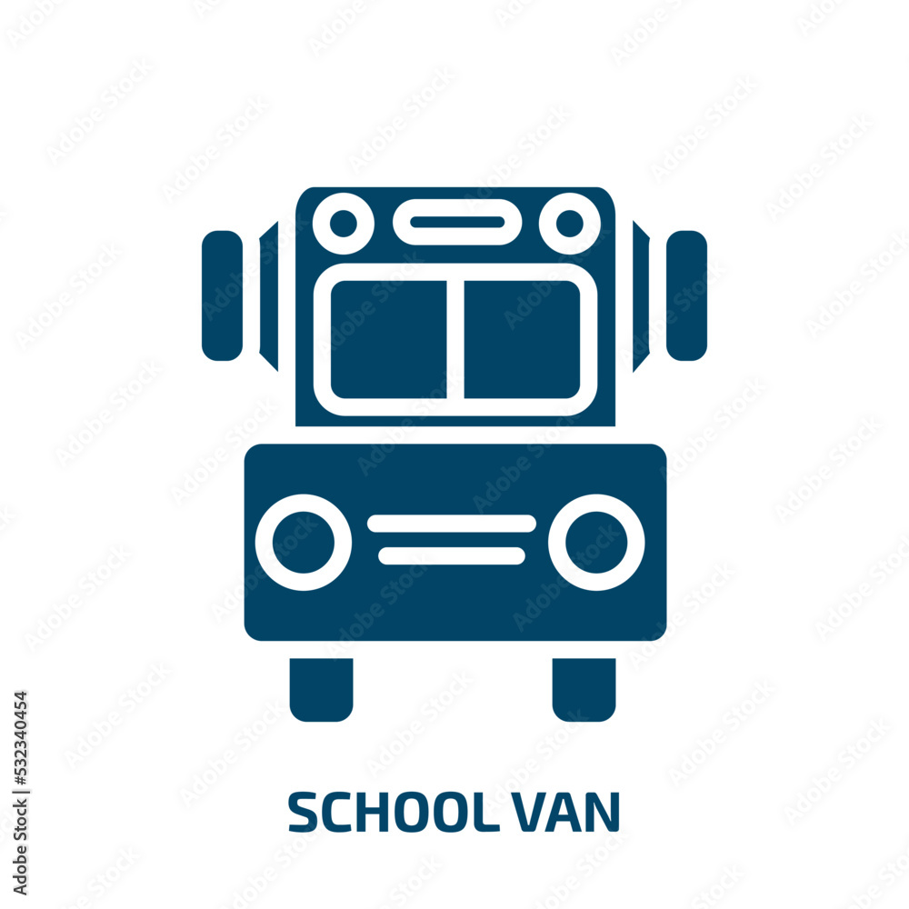 Fototapeta premium school van icon from transport collection. Filled school van, school, van glyph icons isolated on white background. Black vector school van sign, symbol for web design and mobile apps