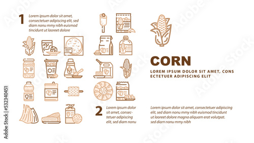corn maize sweet plant cob landing web page header vector. white green farm, field grain food, leaf agriculture yellow vegetable, popcorn seed corn maize sweet plant cob Illustration