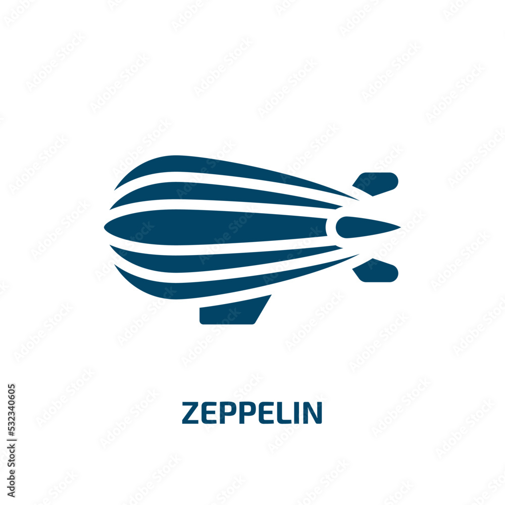 zeppelin icon from transportation collection. Filled zeppelin, balloon, airship glyph icons isolated on white background. Black vector zeppelin sign, symbol for web design and mobile apps