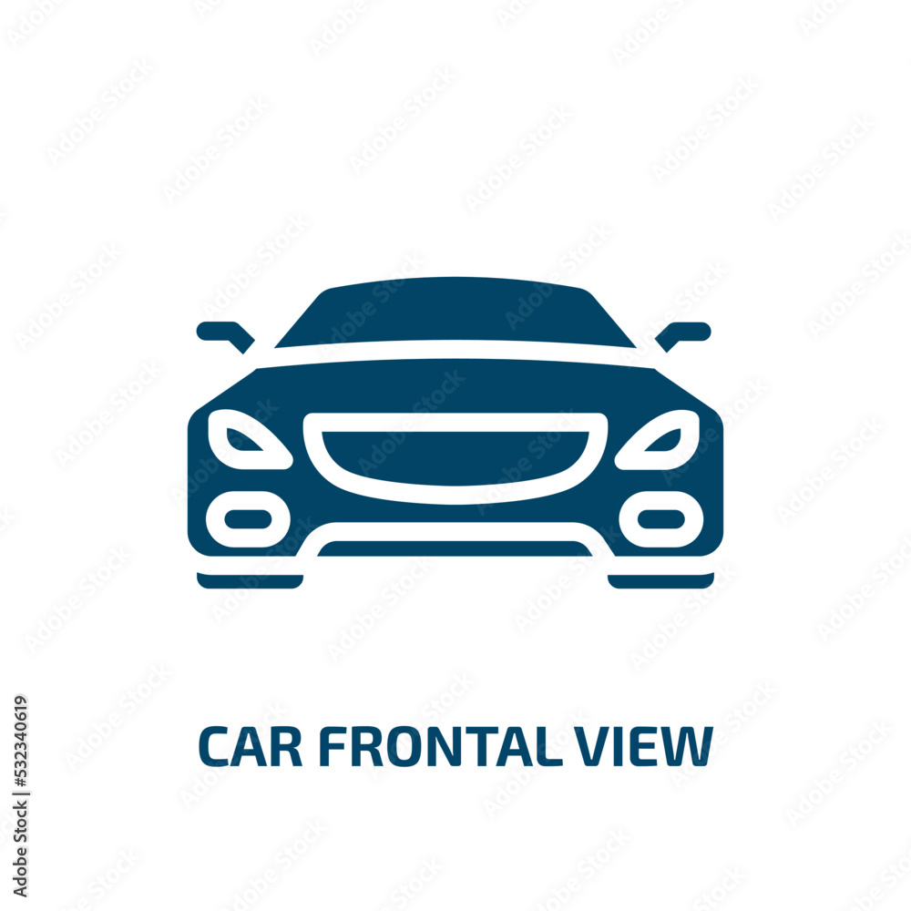 car frontal view icon from transportation collection. Filled car frontal view, transport, travel glyph icons isolated on white background. Black vector car frontal view sign, symbol for web design and car frontal view icon from transportation collection. Filled car frontal view, transport, travel glyph icons isolated on white background. Black vector car frontal view sign, symbol for web design and