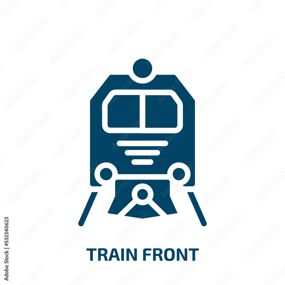 train front icon from transportation collection. Filled train front, traffic, train glyph icons isolated on white background. Black vector train front sign, symbol for web design and mobile apps