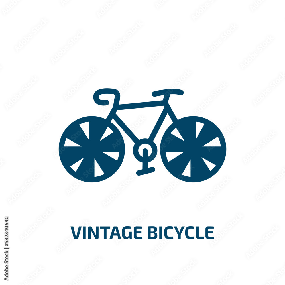 vintage bicycle icon from transportation collection. Filled vintage bicycle, bicycle, vintage glyph icons isolated on white background. Black vector vintage bicycle sign, symbol for web design and