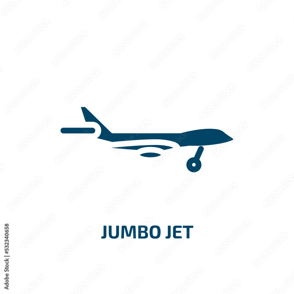 jumbo jet icon from transportation collection. Filled jumbo jet, plane, jumbo glyph icons isolated on white background. Black vector jumbo jet sign, symbol for web design and mobile apps