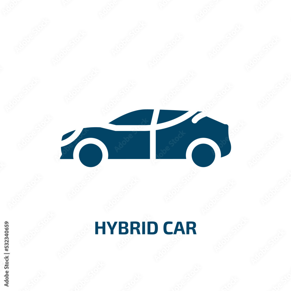 hybrid car icon from transportation collection. Filled hybrid car, energy, car glyph icons isolated on white background. Black vector hybrid car sign, symbol for web design and mobile apps