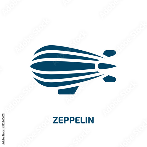 zeppelin icon from transportation collection. Filled zeppelin, balloon, airship glyph icons isolated on white background. Black vector zeppelin sign, symbol for web design and mobile apps