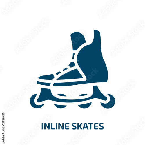 inline skates icon from transportation collection. Filled inline skates, sport, skating glyph icons isolated on white background. Black vector inline skates sign, symbol for web design and mobile apps