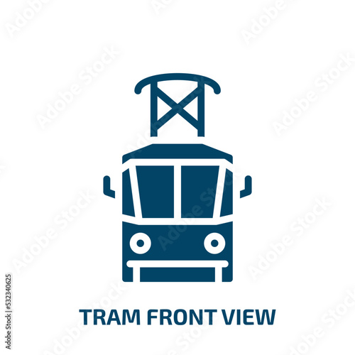 tram front view icon from transportation collection. Filled tram front view, railway, tram glyph icons isolated on white background. Black vector tram front view sign, symbol for web design and mobile