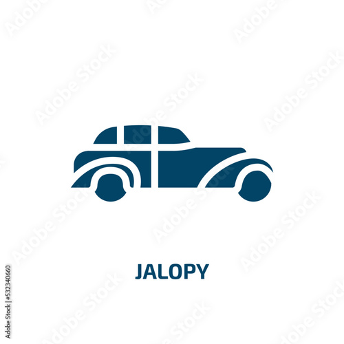 jalopy icon from transportation collection. Filled jalopy, diesel, auto glyph icons isolated on white background. Black vector jalopy sign, symbol for web design and mobile apps
