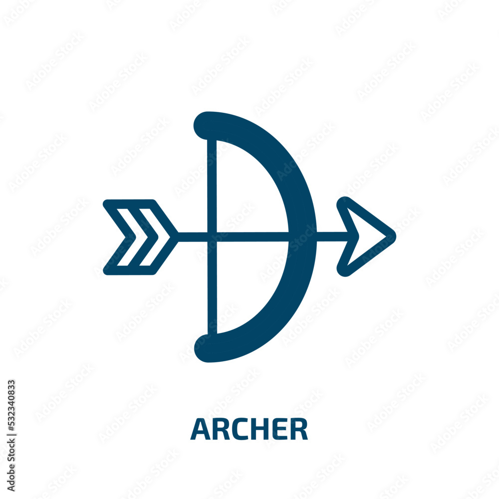 archer icon from user interface collection. Filled archer, arrow, bow glyph icons isolated on white background. Black vector archer sign, symbol for web design and mobile apps archer icon from user interface collection. Filled archer, arrow, bow glyph icons isolated on white background. Black vector archer sign, symbol for web design and mobile apps