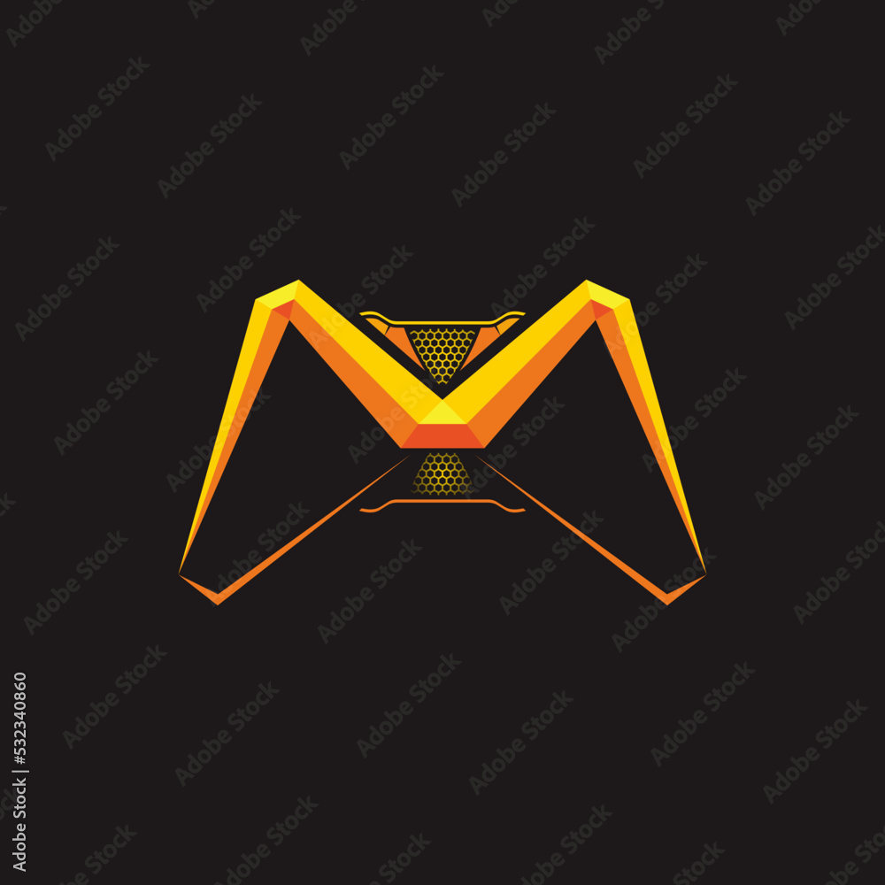 Game joystick shape of letter M with embossed effect. For e-sport gaming logo and or initial name. - obrazy, fototapety, plakaty 