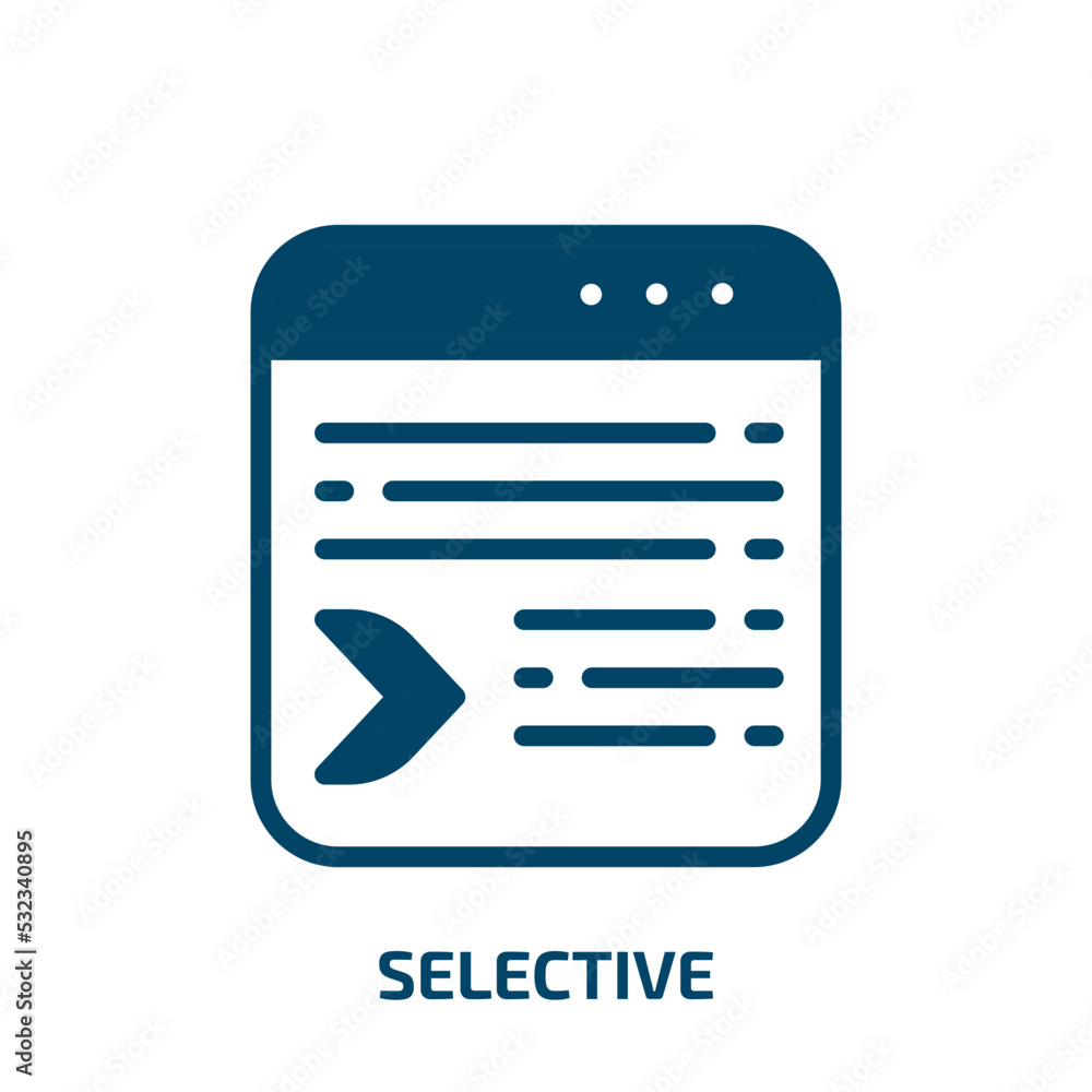 selective icon from user interface collection. Filled selective, mark, eco glyph icons isolated on white background. Black vector selective sign, symbol for web design and mobile apps selective icon from user interface collection. Filled selective, mark, eco glyph icons isolated on white background. Black vector selective sign, symbol for web design and mobile apps