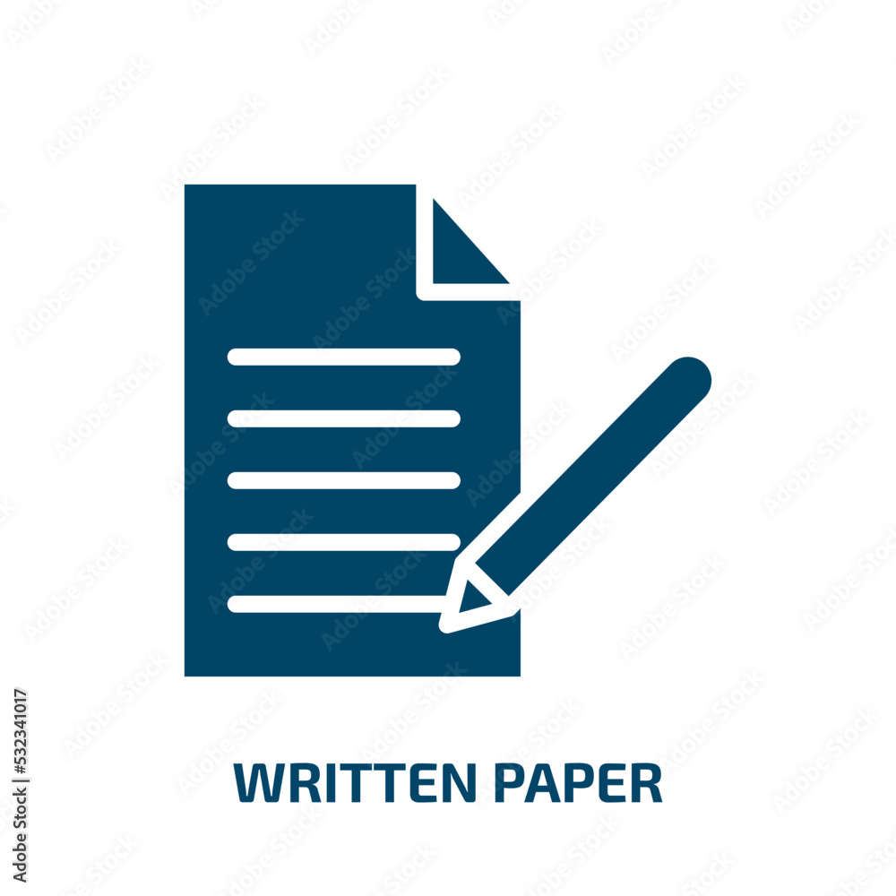 written paper icon from user interface collection. Filled written paper, paper, simple glyph icons isolated on white background. Black vector written paper sign, symbol for web design and mobile apps written paper icon from user interface collection. Filled written paper, paper, simple glyph icons isolated on white background. Black vector written paper sign, symbol for web design and mobile apps