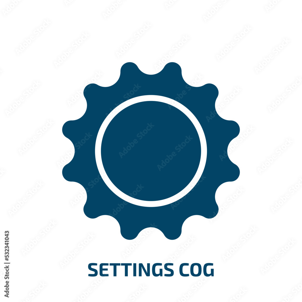 settings cog icon from user interface collection. Filled settings cog, gear, cog glyph icons isolated on white background. Black vector settings cog sign, symbol for web design and mobile apps