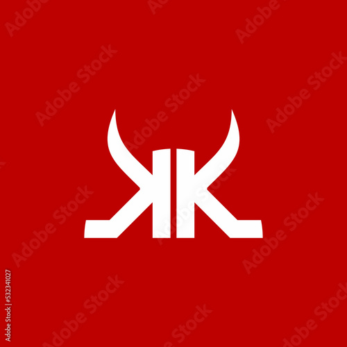 Half circle of mirrored letter K with devil horn ornament for initial logo or identity.
