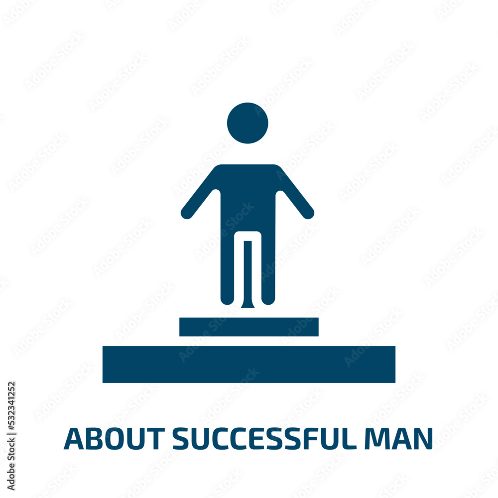 about successful man icon from user interface collection. Filled about successful man, success, man glyph icons isolated on white background. Black vector about successful man sign, symbol for web