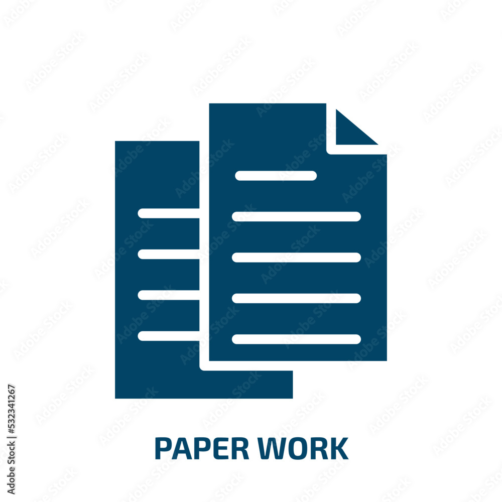 paper work icon from user interface collection. Filled paper work, paper, business glyph icons isolated on white background. Black vector paper work sign, symbol for web design and mobile apps paper work icon from user interface collection. Filled paper work, paper, business glyph icons isolated on white background. Black vector paper work sign, symbol for web design and mobile apps