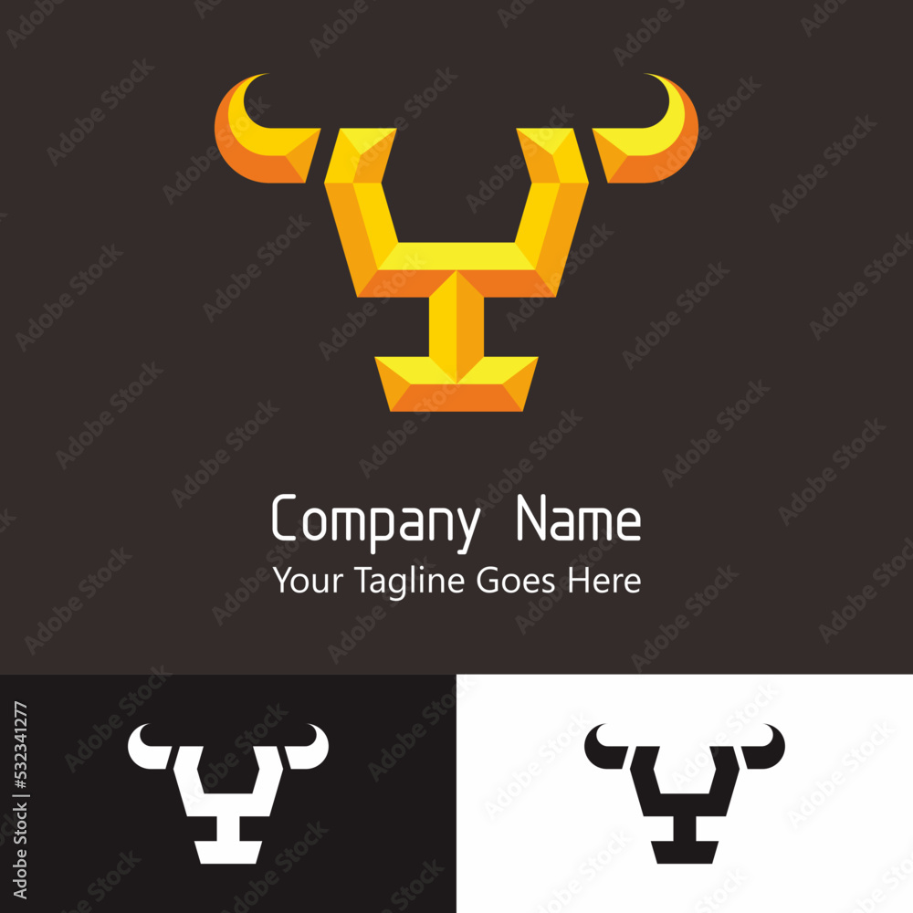 Embossed and 3D effect with gold colored of letter Y in the bull head shape for company initial logo. Embossed and 3D effect with gold colored of letter Y in the bull head shape for company initial logo.