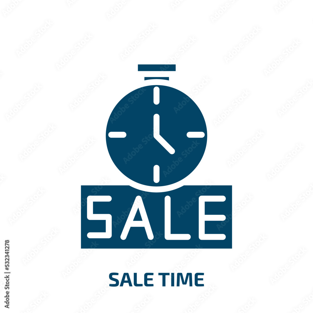 sale time icon from user interface collection. Filled sale time, time, business glyph icons isolated on white background. Black vector sale time sign, symbol for web design and mobile apps sale time icon from user interface collection. Filled sale time, time, business glyph icons isolated on white background. Black vector sale time sign, symbol for web design and mobile apps
