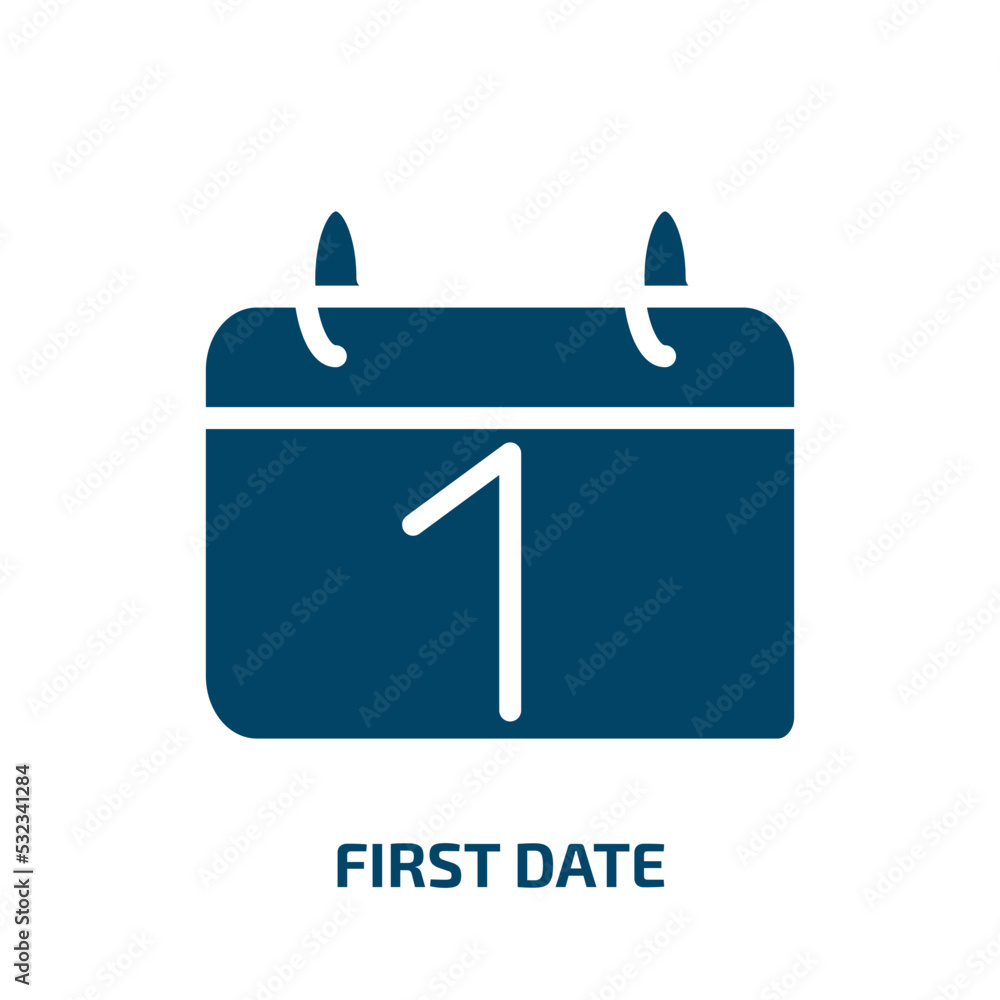 first date icon from user interface collection. Filled first date, date, year glyph icons isolated on white background. Black vector first date sign, symbol for web design and mobile apps first date icon from user interface collection. Filled first date, date, year glyph icons isolated on white background. Black vector first date sign, symbol for web design and mobile apps