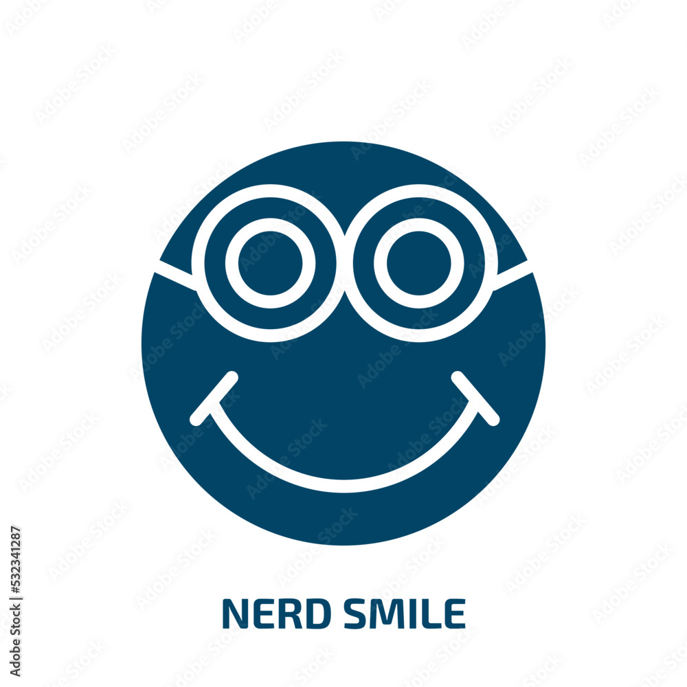nerd smile icon from user interface collection. Filled nerd smile, smile, face glyph icons isolated on white background. Black vector nerd smile sign, symbol for web design and mobile apps nerd smile icon from user interface collection. Filled nerd smile, smile, face glyph icons isolated on white background. Black vector nerd smile sign, symbol for web design and mobile apps