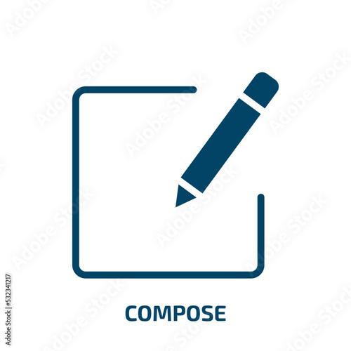 compose icon from user interface collection. Filled compose, note, paper glyph icons isolated on white background. Black vector compose sign, symbol for web design and mobile apps