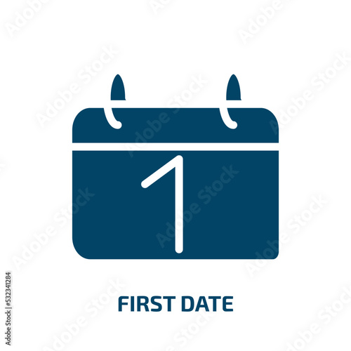 first date icon from user interface collection. Filled first date, date, year glyph icons isolated on white background. Black vector first date sign, symbol for web design and mobile apps