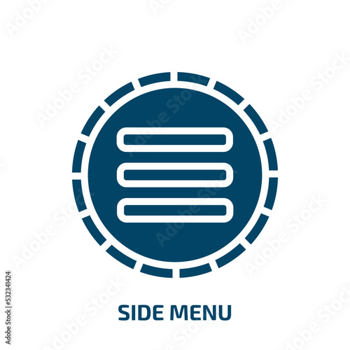 side menu icon from user interface collection. Filled side menu, menu, restaurant glyph icons isolated on white background. Black vector side menu sign, symbol for web design and mobile apps