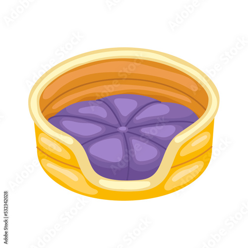 Yellow-purple dog bed. A bed for a cat. Taking care of a pet. Sleep and rest of the pet