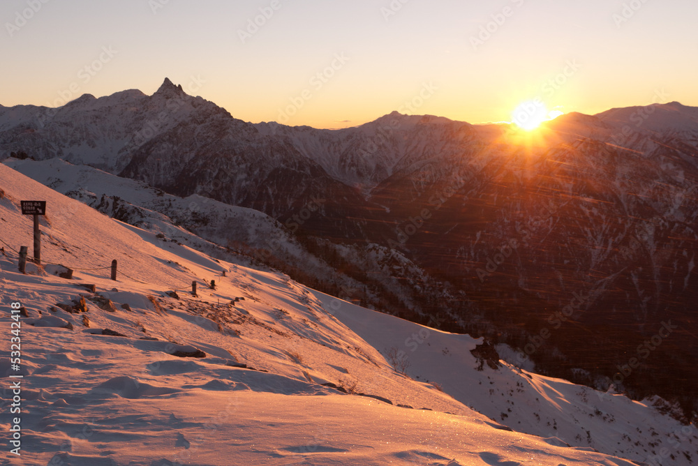 Naklejka premium 夕日と槍ヶ岳