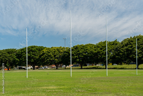 AFL football field with trees in the background. Redland Bay, Queensland, Australia 