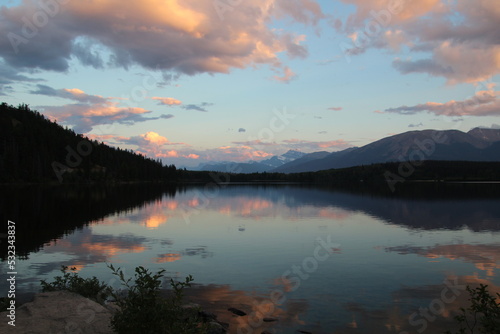 Warm Sunset On Pyramid Lake, Jasper National Park, Alberta