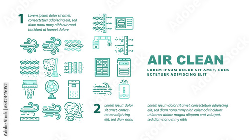 air clean flow freash wind filter landing web page header vector. conditioner dust cold nature, technology home, cool system, purification bacteria air clean flow freash wind filter Illustration photo