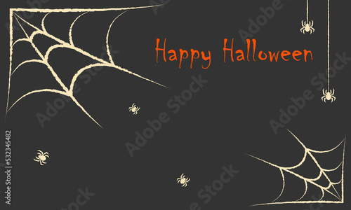 Simple Happy Halloween banner with spider webs and spiders