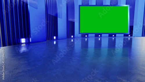 3D Virtual TV Studio News, Backdrop For TV Shows .TV On Wall.3D Virtual News Studio Background,3d illustration