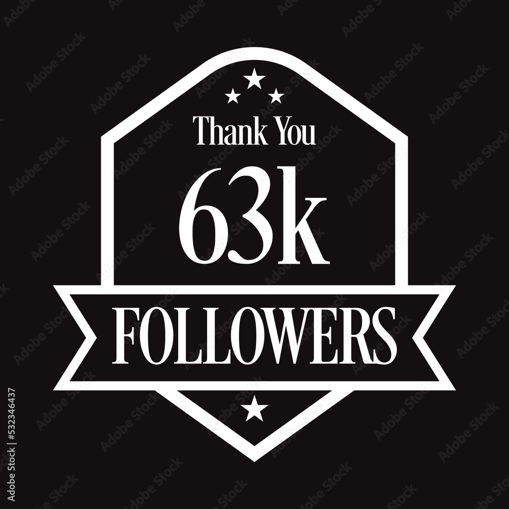 Thank you 63K followers, 63000 followers celebration, Vector Illustration Thank you 63K followers, 63000 followers celebration, Vector Illustration