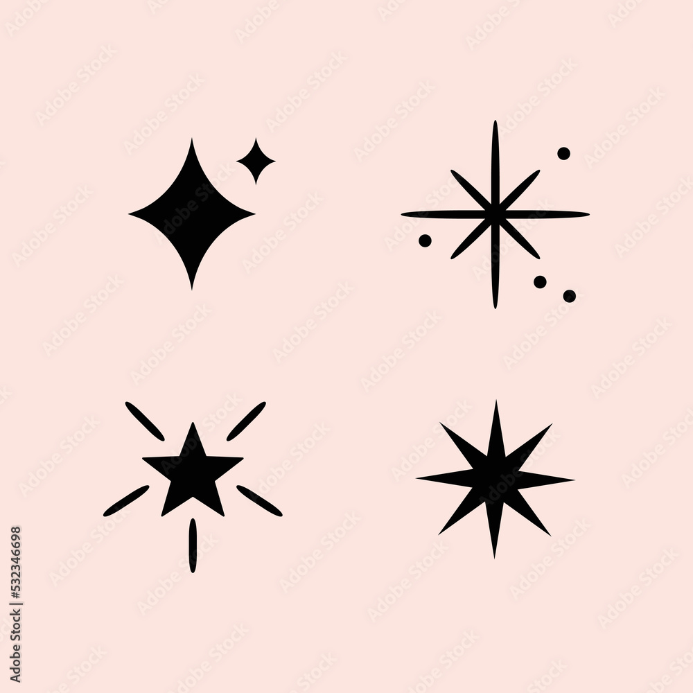 Hand drawn sparkling star collection vector Hand drawn sparkling star collection vector