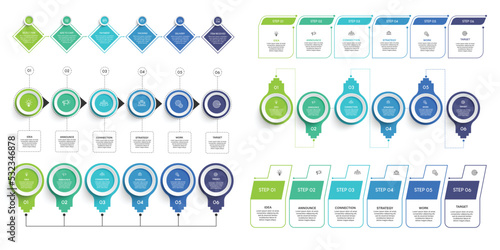 Steps business data visualization timeline process infographic template design with icons