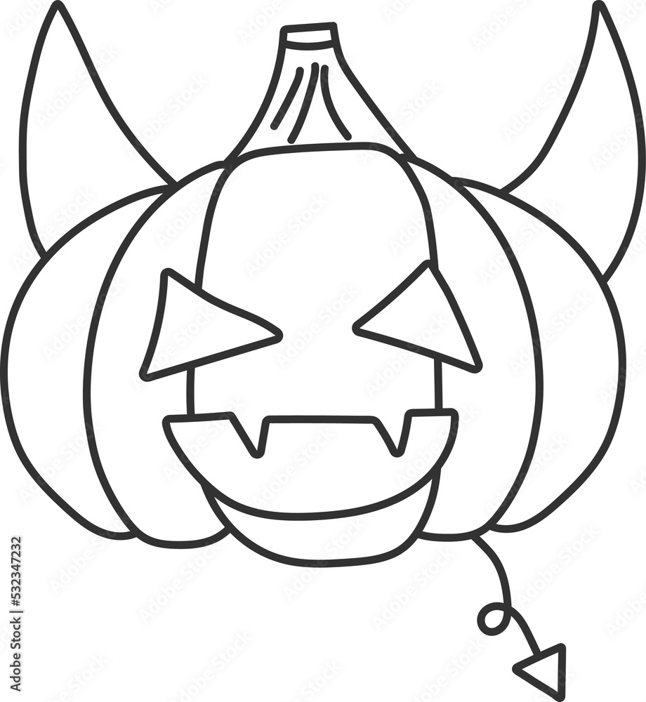 Halloween pumpkin devil character black thin line element. Halloween pumpkin devil character black thin line element.