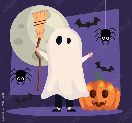 halloween ghost and pumpkin