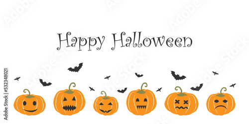 Happy Halloween banner with pumpkins and bats