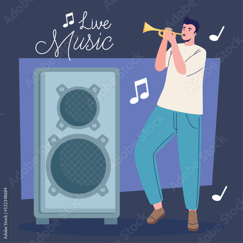 live music lettering with trumpeter