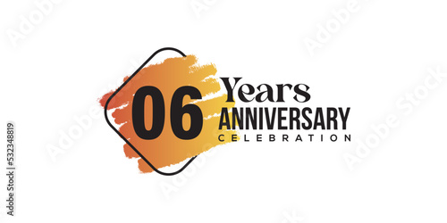 6 years anniversary celebration with orange brush and square isolated on white background for celebration event