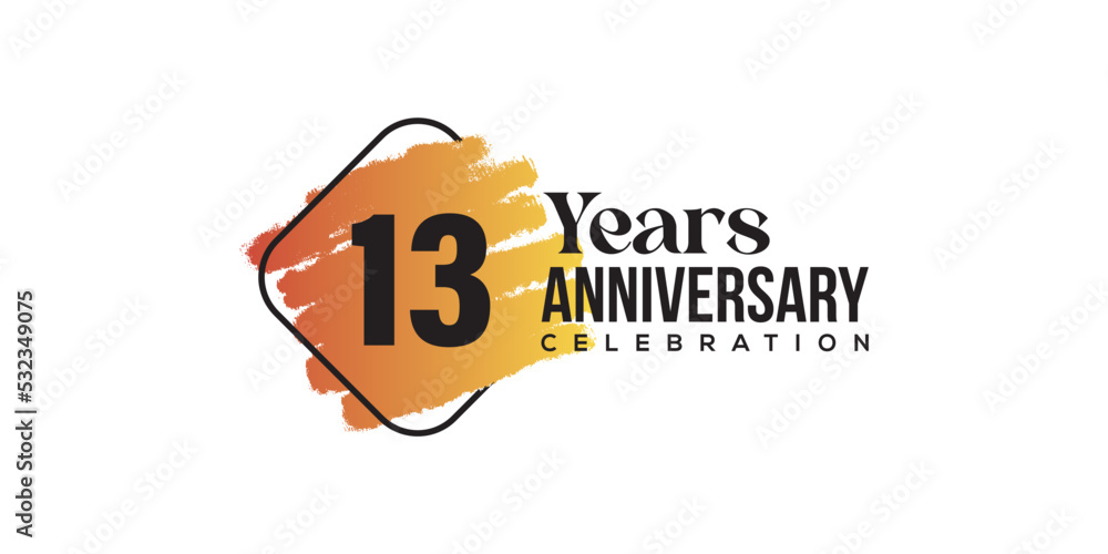 13 years anniversary celebration with orange brush and square isolated on white background for celebration event 13 years anniversary celebration with orange brush and square isolated on white background for celebration event